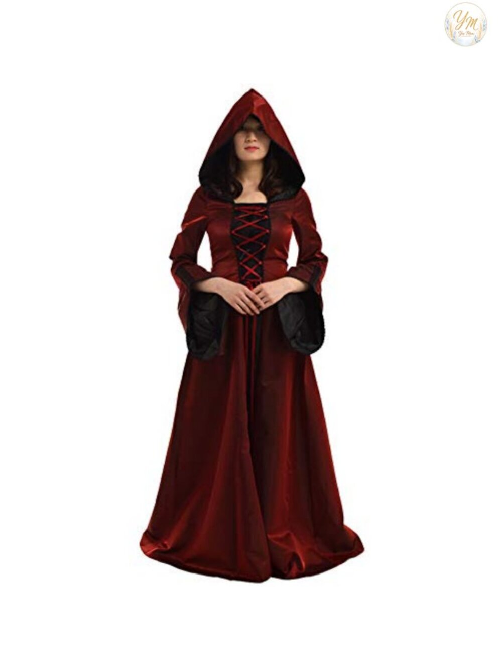 Renaissance Lace-Up Hooded Dress Medieval Witch Cosplay Costume